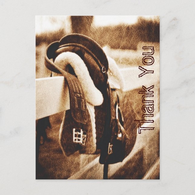 Tack för westerna cowboyhästen bröllop. vykort (Framsida)