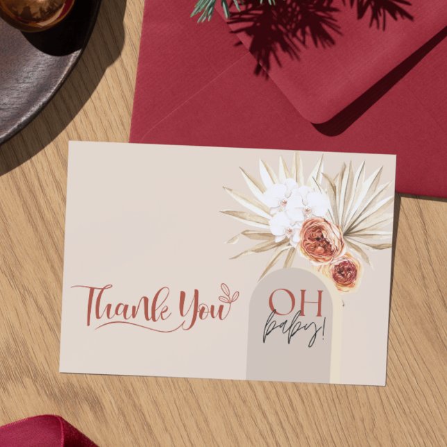 Tack för Wildblomma Boho Baby Shower-mallen (Wildflower Boho Baby Shower Thank You Card Template)