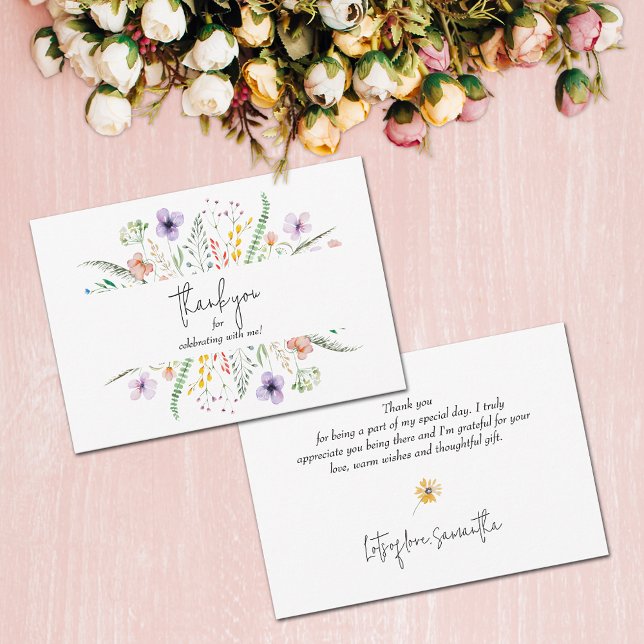 Tack för WildblomMöhippa Anteckningskort (Wildflower bridal shower flat thank you cards)