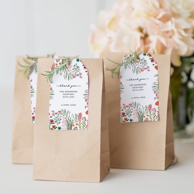 Tack för WildblomMöhippa Presentetikett (Wildflower Bridal Shower Thank You Gift Tags)