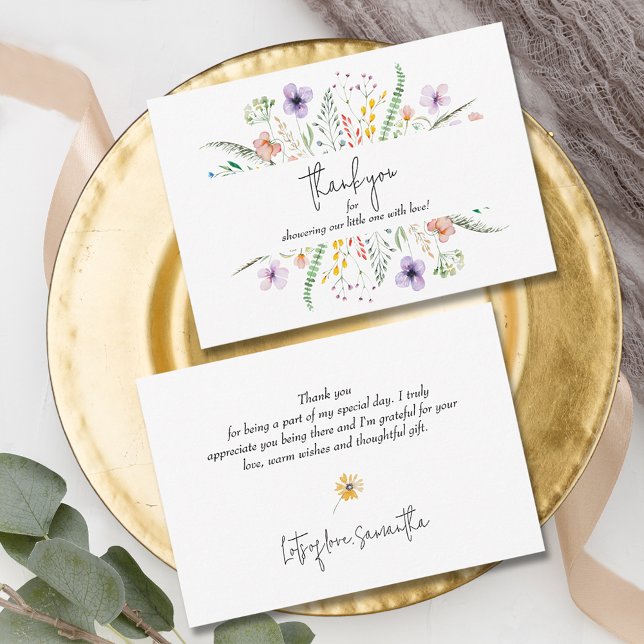 Tack för Wildblomsterbabyskor Anteckningskort (Wildflower baby shower thank you note cards)