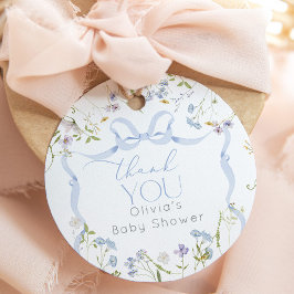 Tack för Wildflower Blue Bow Baby shower Gåvor Etiketter