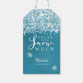 Tack för Winter Blue Birthday Party Presentetikett