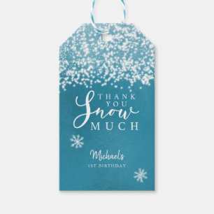 Tack för Winter Blue Birthday Party Presentetikett