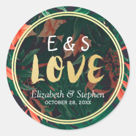 Tack-förmån för den tropiska Blommigten Guld Ram B Runt Klistermärke