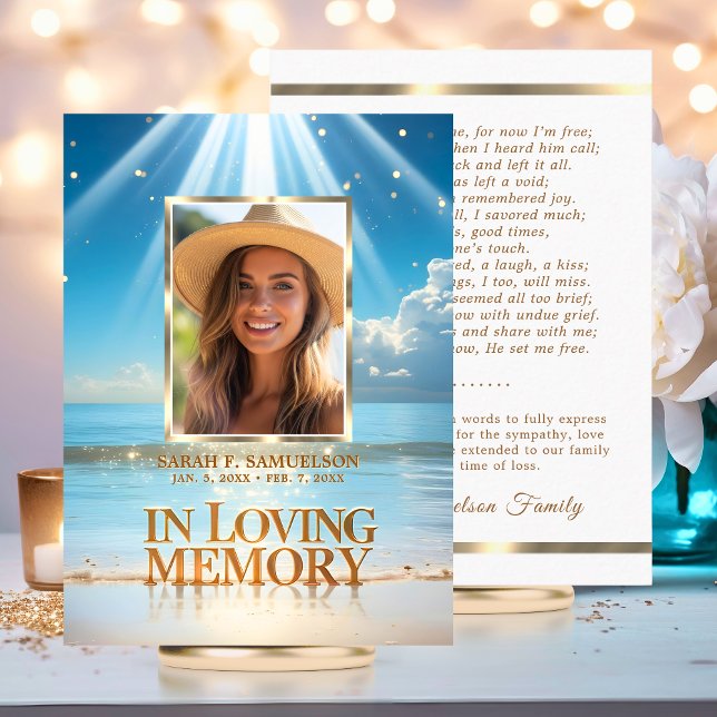 Tack fotofack för tjänsten Funeral Mass Prayer Visitkort (Funeral Mass Service Prayer Thank You Photo Beach Business Card)