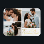 Tack, fotokollage i guld, bröllop magnet<br><div class="desc">foton från freepik.com elegant guldfärgad kalligrafi bröllop 3-fotokollage Tack-kort, kundkort. två sidokort, på andra sidan tack för att du massage, anpassningsbar.</div>