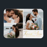 Tack, fotokollage i guld, bröllop magnet<br><div class="desc">foton från freepik.com elegant guldfärgad kalligrafi bröllop 3-fotokollage Tack-kort, kundkort. två sidokort, på andra sidan tack för att du massage, anpassningsbar.</div>