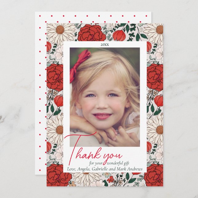 Tack-fotokort för blommigt jul tack kort (Fram/baksida)