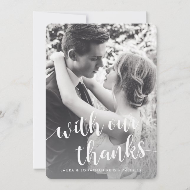 Tack | Fotomeddelande med Tack/bakåtmeddelande Kort (Framsida)