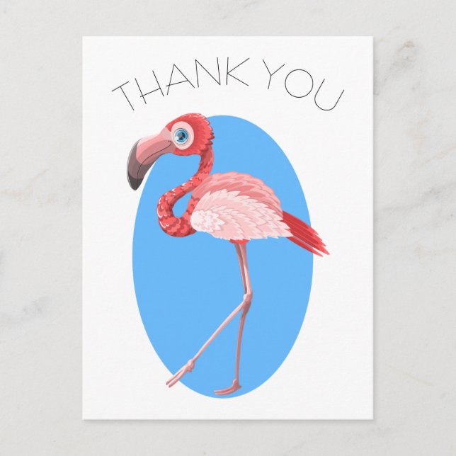 Tack från tecknad flamingo vykort (Framsida)