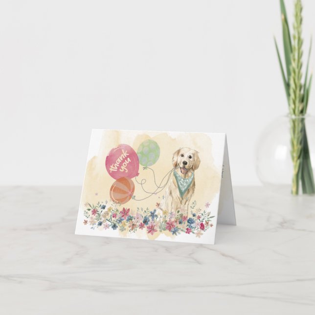 Tack från You & Golden Retriever och ballonger Kort (Framsida)
