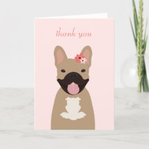 Tack Fransk Bulldog Smiling Flowers Rosa