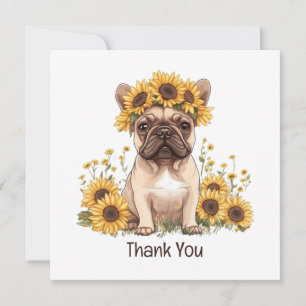 Tack Fransk Bulldog Sunblommor Kort