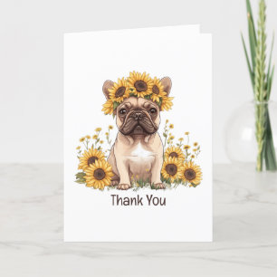 Tack Fransk Bulldog Sunblommor Kort