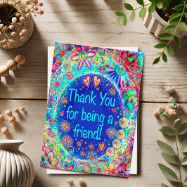 Tack Friend Blommigt Blue Whimsime Heart Tack Kort