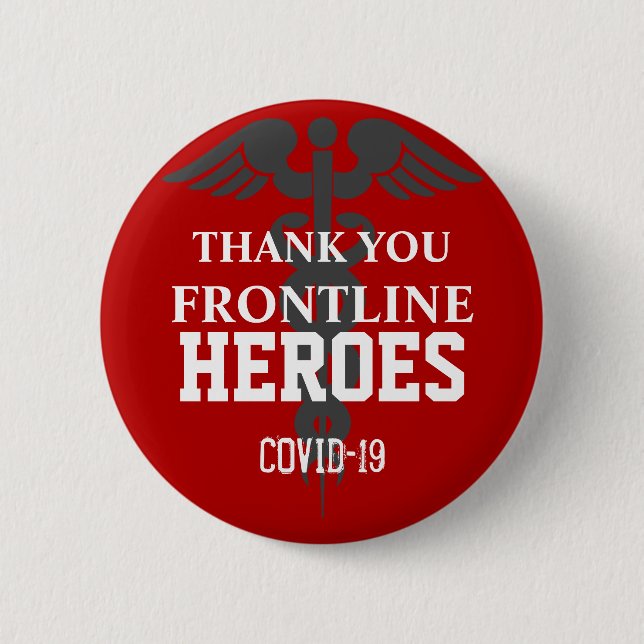 Tack Frontline Heroes Covid 19 Röd vit Knapp (Framsida)