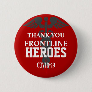 Tack Frontline Heroes Covid 19 Röd vit Knapp