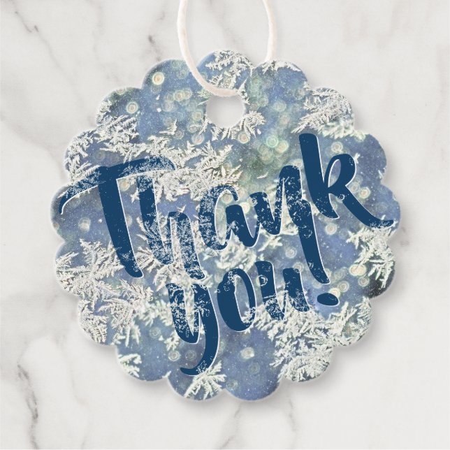 Tack - Fryst vinterfoto av flagor, frysta Gåvor Etiketter (Framsida)