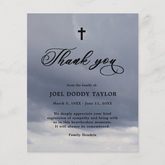 Tack Funeral Cloudy Sympathy Grief Card (Framsida)