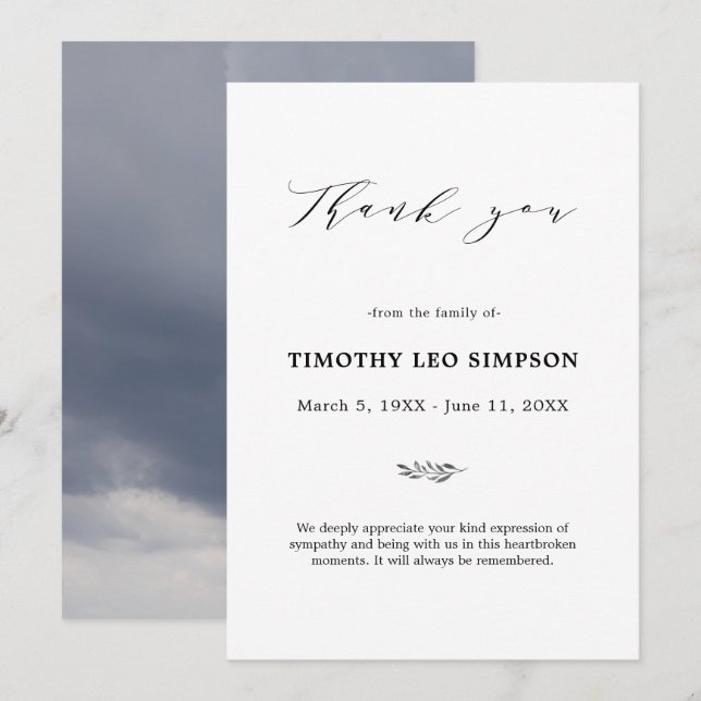 Tack Funeral Cloudy Sympathy Grief Card Inbjudningar (Fram/baksida)