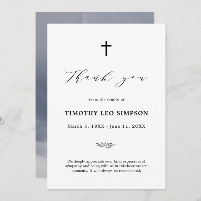 Tack Funeral Cloudy Sympathy Grief Card Inbjudningar (Fram/baksida)