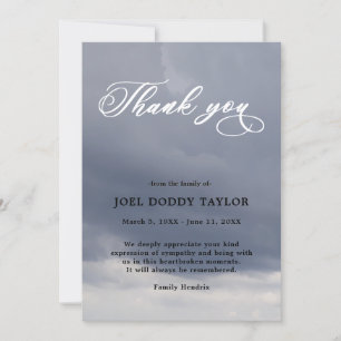 Tack Funeral Cloudy Sympathy Grief Card Inbjudningar