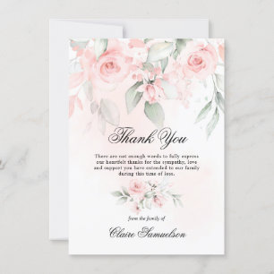 Tack Funeral Sympathy Rosa Blommigt   FOTO Kort