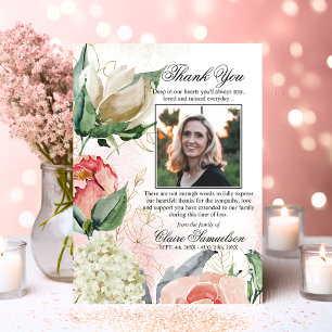 Tack Funeral Sympathy Rosa Blommigt   FOTO Kort