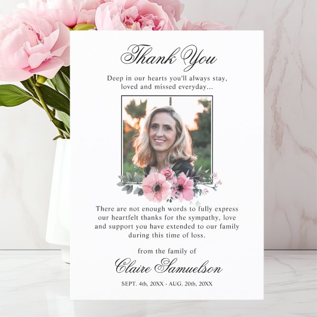 Tack Funeral Sympathy Rosa Blommigt | FOTO Kort (Thank You Funeral Sympathy Pink Flowers | PHOTO)