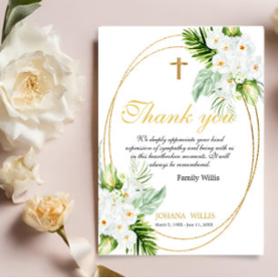 Tack Funeral White blommigt Sympathy Grief Card Inbjudningar