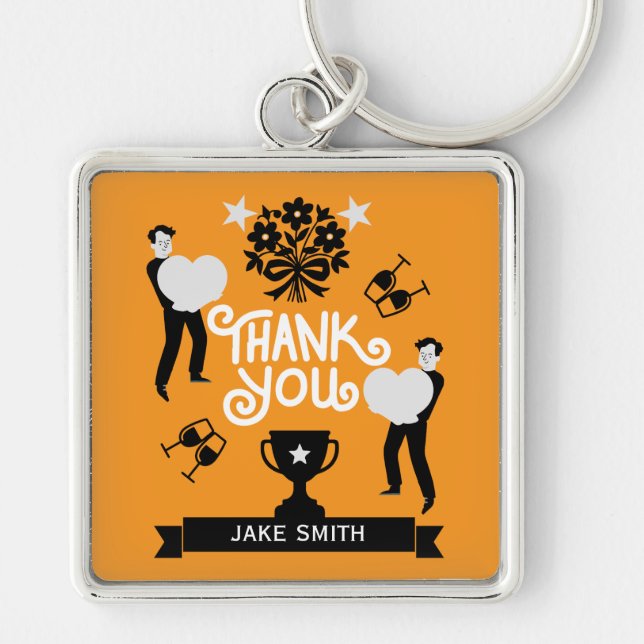 Tack Fyrkantig Silverfärgad Nyckelring (Framsidan)