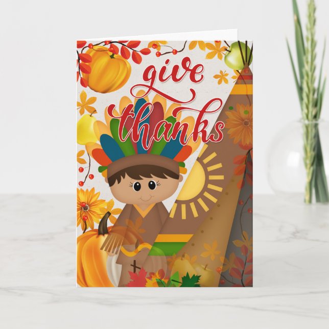 Tack ge - Native American Boy & Tipi Kort (Framsida)