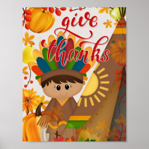 Tack ge - Native American Boy & Tipi Poster