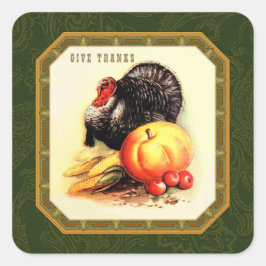 Tack, ge. Vintage Design Thanksgiving - spärrar Fyrkantigt Klistermärke