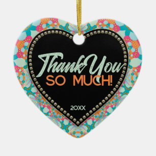 Tack Geo Design Mix Aqua Rosa Orange Heart Julgransprydnad Keramik