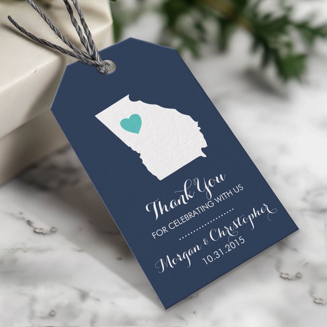 Tack Georgia i Teal Bröllop Presentetikett (Custom Gift Tag)