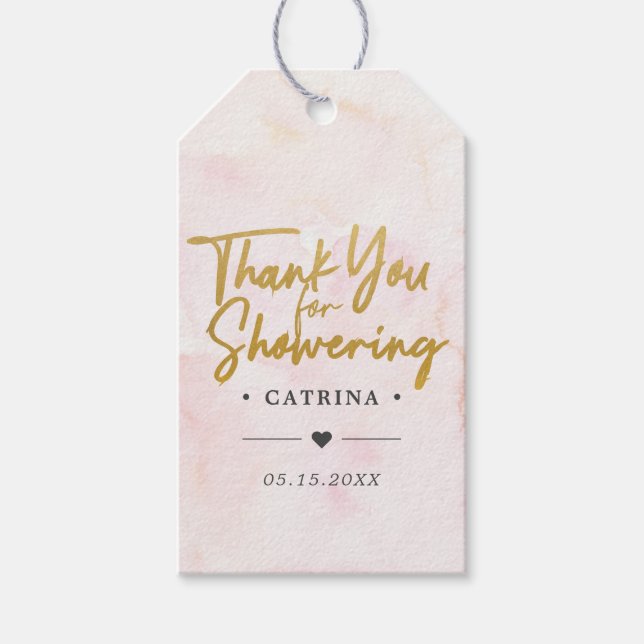 Tack Gif för  Rosa vattenfärgsfärg Möhippa Presentetikett (Framsidan)