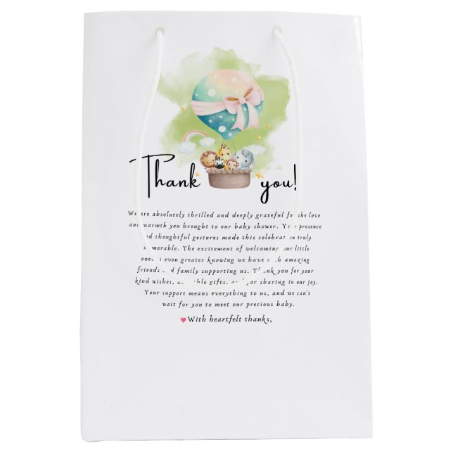 Tack Gift Bag i Sage Grönt Gender Reveal Saf (Framsidan)