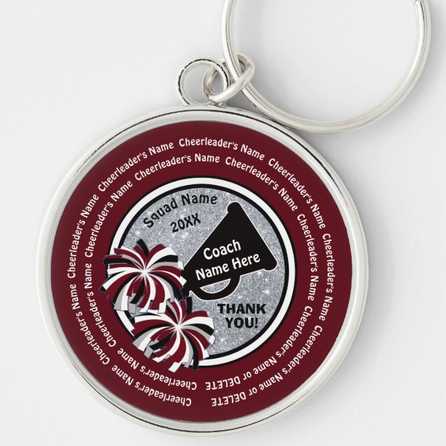Tack Gift for Cheer Coach, Maroon, Silver Rund Silverfärgad Nyckelring (Framsidan)