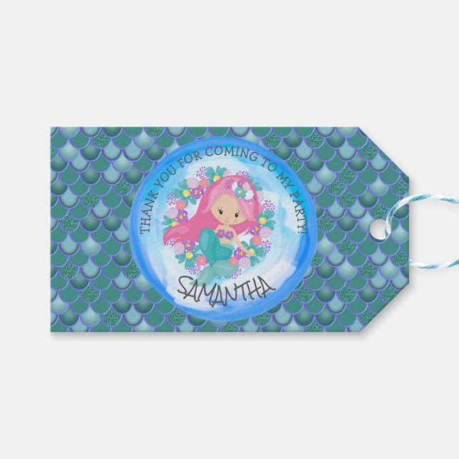 Tack Gift-Märkre för sjöjungfru party Grönt Presentetikett (Framsidan (Horisontell))