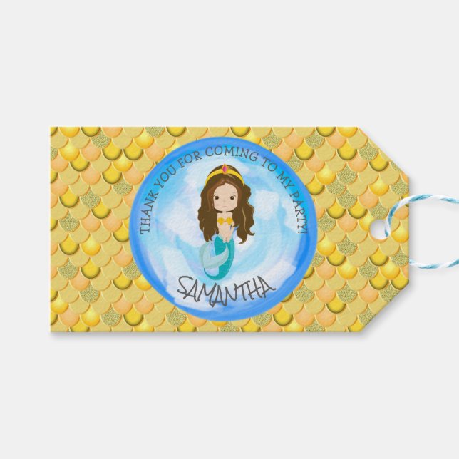 Tack Gift-Märkre för sjöjungfru Party Gult Presentetikett (Framsidan (Horisontell))