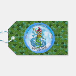 Tack Gift-Märkrn för sjöjungfru Party Grönt skalas Presentetikett