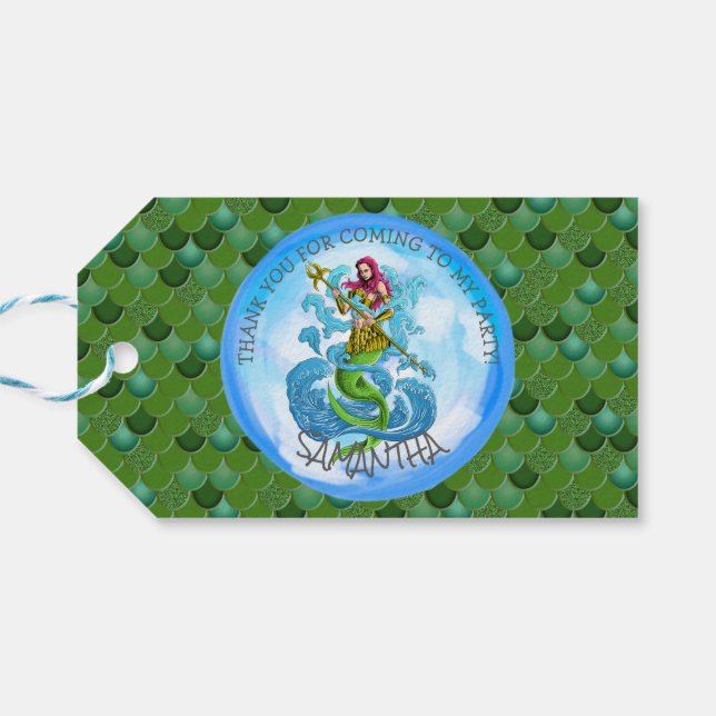 Tack Gift-Märkrn för sjöjungfru Party Grönt skalas Presentetikett (Baksidan Horisontell)