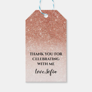 Tack Gift med födelsedagstorgen ro Guld Glitter Presentetikett