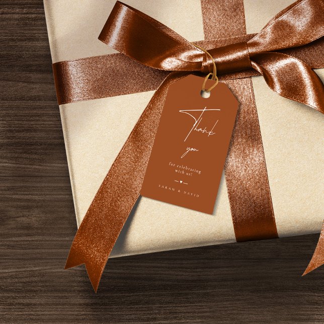 Tack Gift med minimalistisk terracotta-bröllop Presentetikett (Skapare uppladdad)