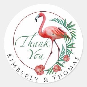 Tack Gift Sticker Flamingo Bird Flowers Runt Klistermärke