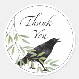 Tack Gift Stickers Kråka Bird Flowers Sticker Runt Klistermärke