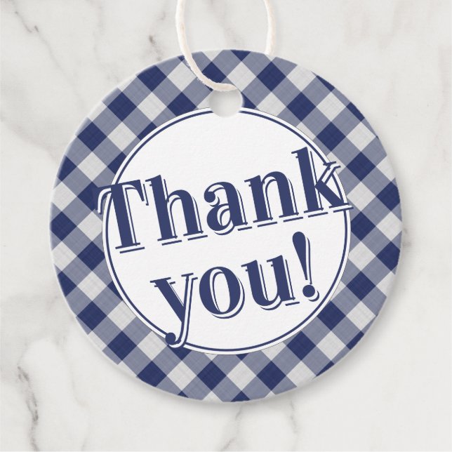 Tack: Gingham Checks Mönster Navy Blue/White Gåvor Etiketter (Framsida)