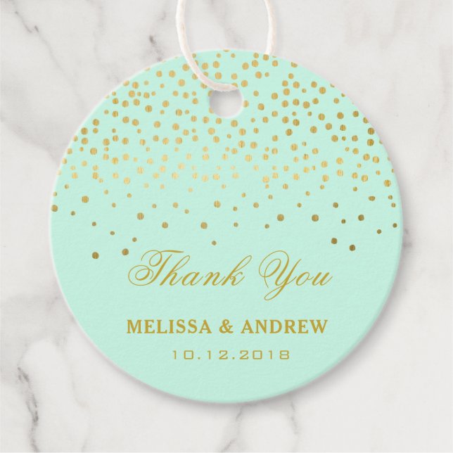 Tack | Glamora Guld Sparkles - Mint Bröllop Gåvor Etiketter (Framsida)